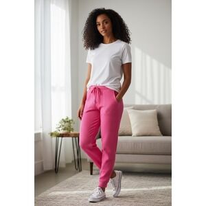 J Crew Pink Waffle Knit Joggers Lounge Pants Elastic Waist Drawstring Size M